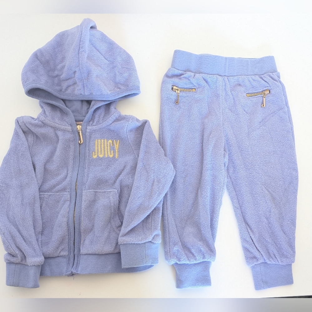 Juicy Couture Blue and Gold Terry cloth zip-up hoodie and pant set  18 months
